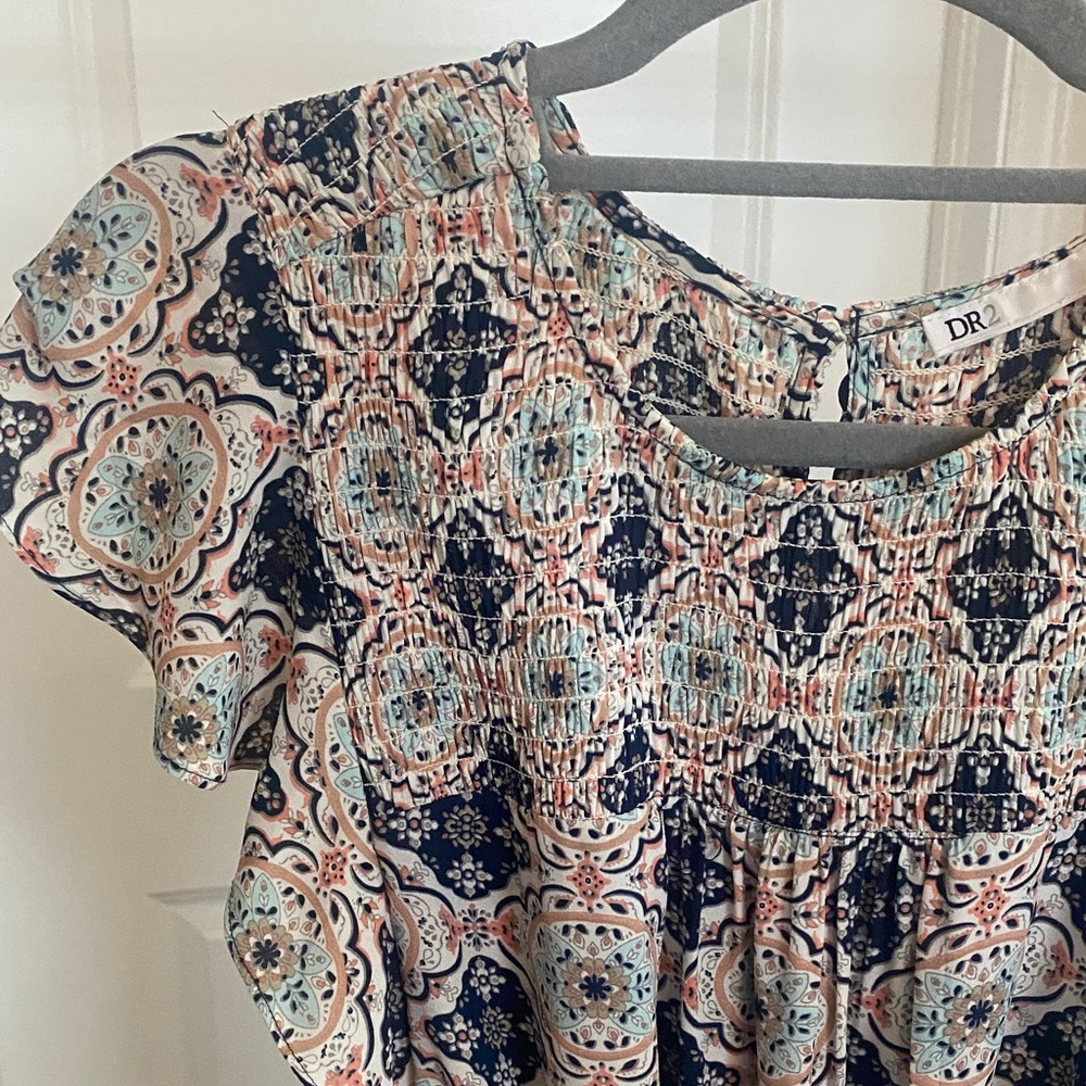 DR2 Geometric Print Midi Dress with Ruffle Sleeves - Picture 2 of 4